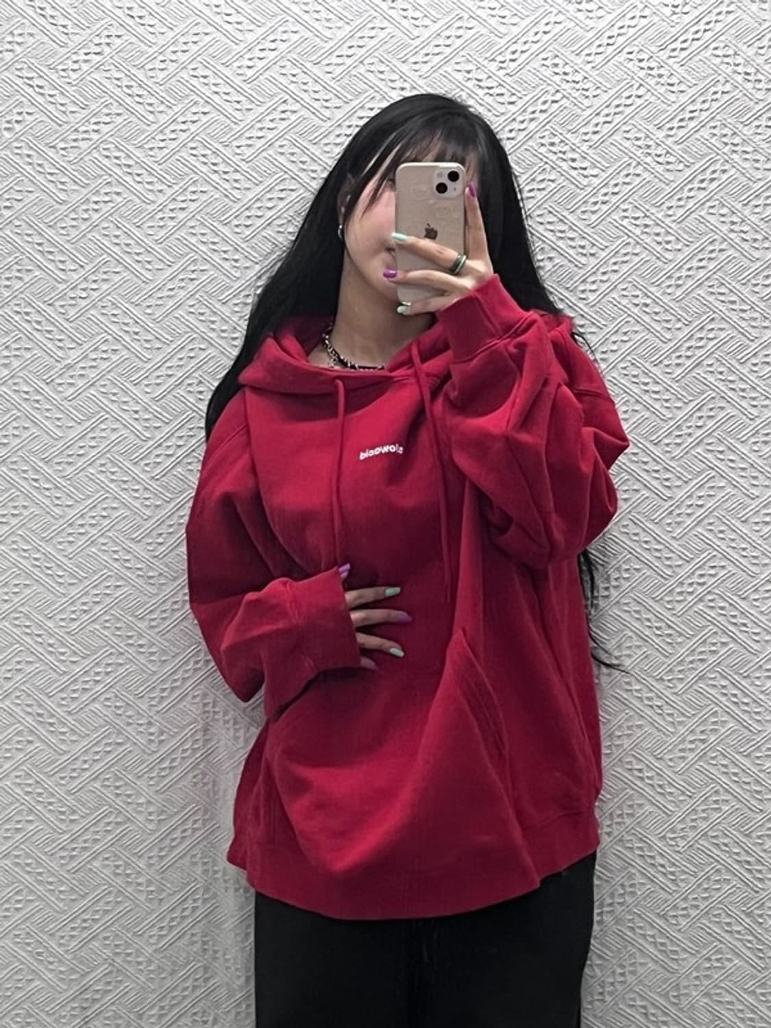 슬로우애시드 레트로 오버핏 비비드 레드 후드티 L C06898 상품이미지2