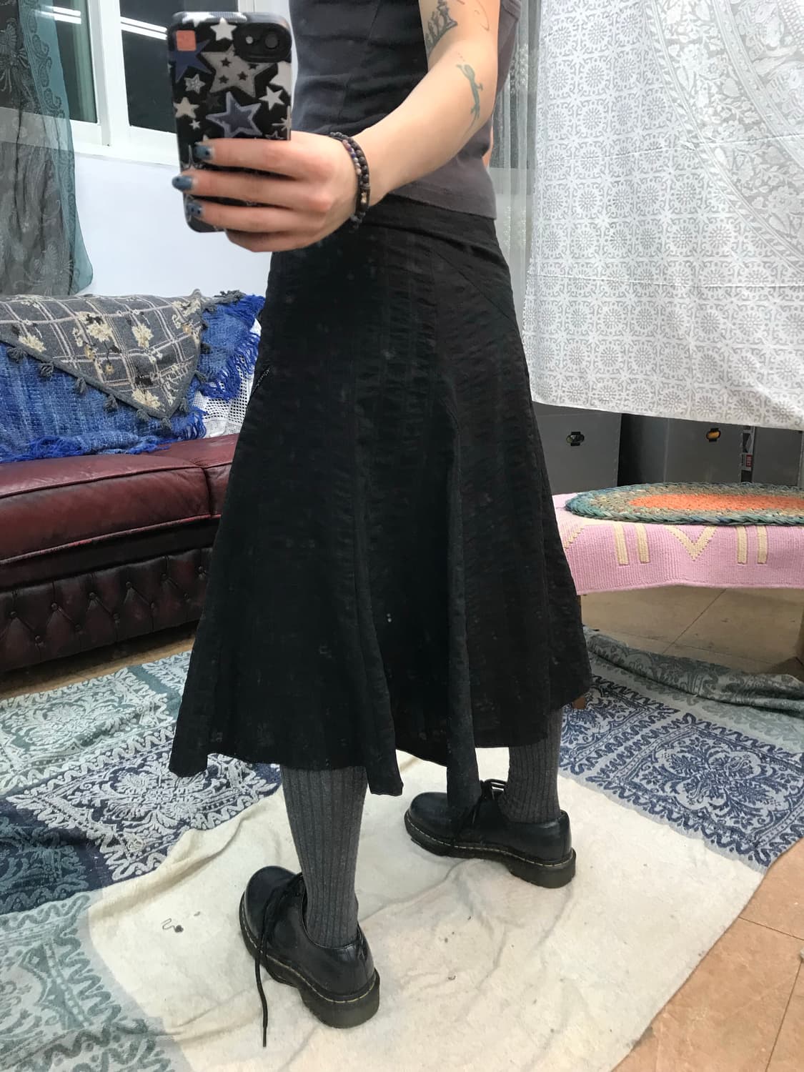 빈티지 여성 절개 디테일 블랙 롱스커트  상품이미지2