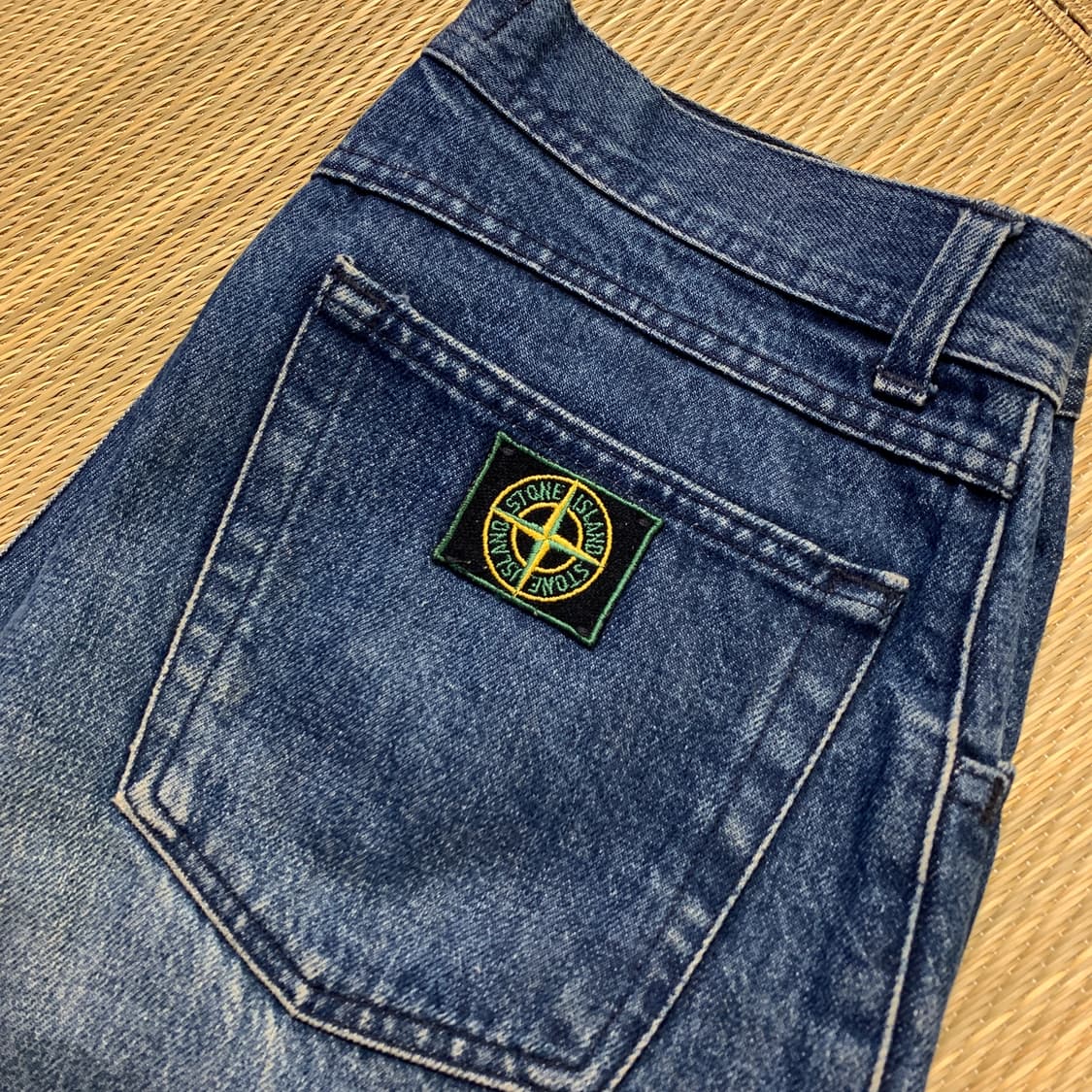 80s 스톤아일랜드 아카이브 그린 엣지 와펜 데님 팬츠 상품이미지1