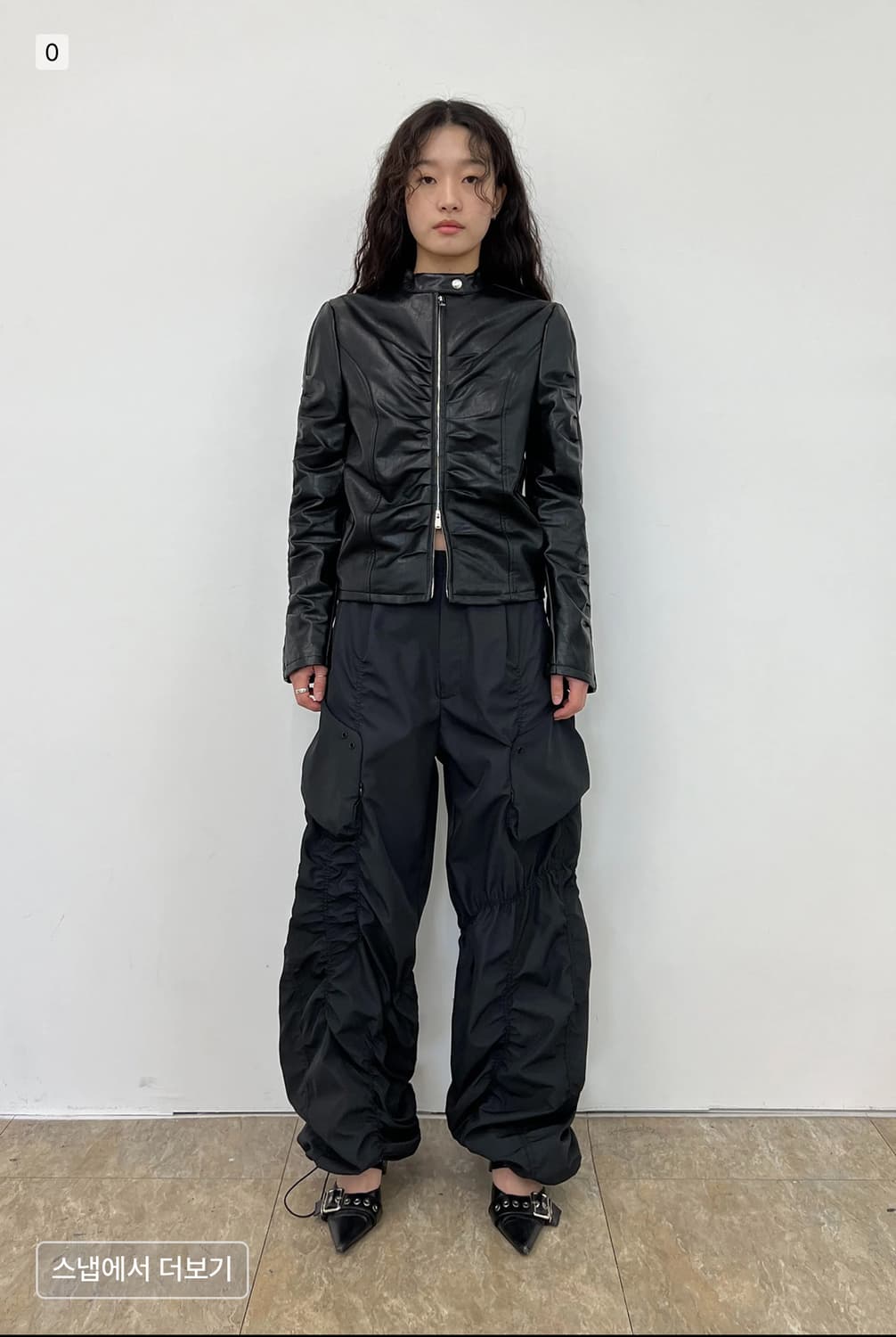 나체 SHIRRING LEATHER JACKET BLACK 상품이미지2