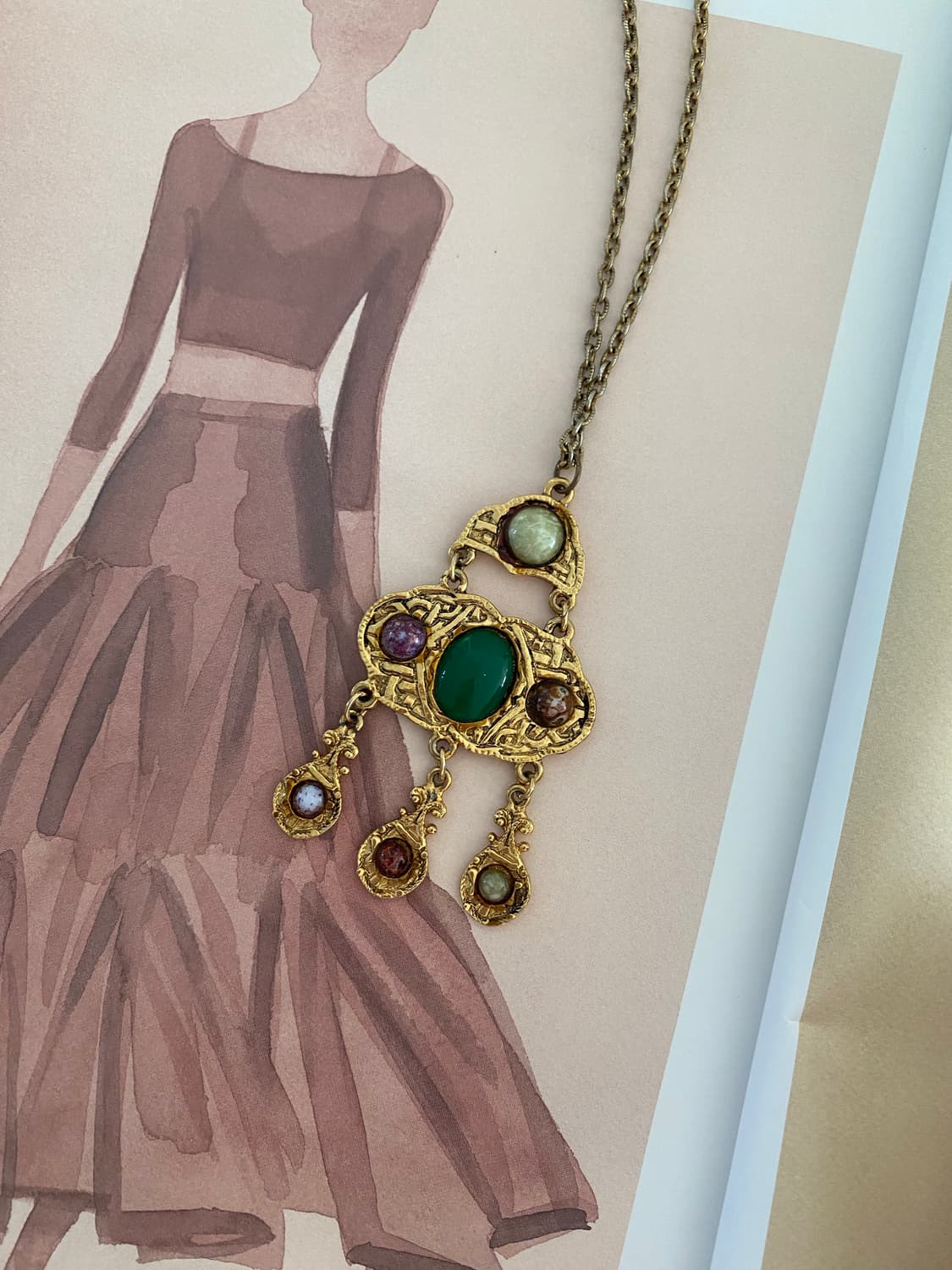 빈티지 멀티 젬스톤 드롭 네크리스 목걸이 주얼리  상품이미지1