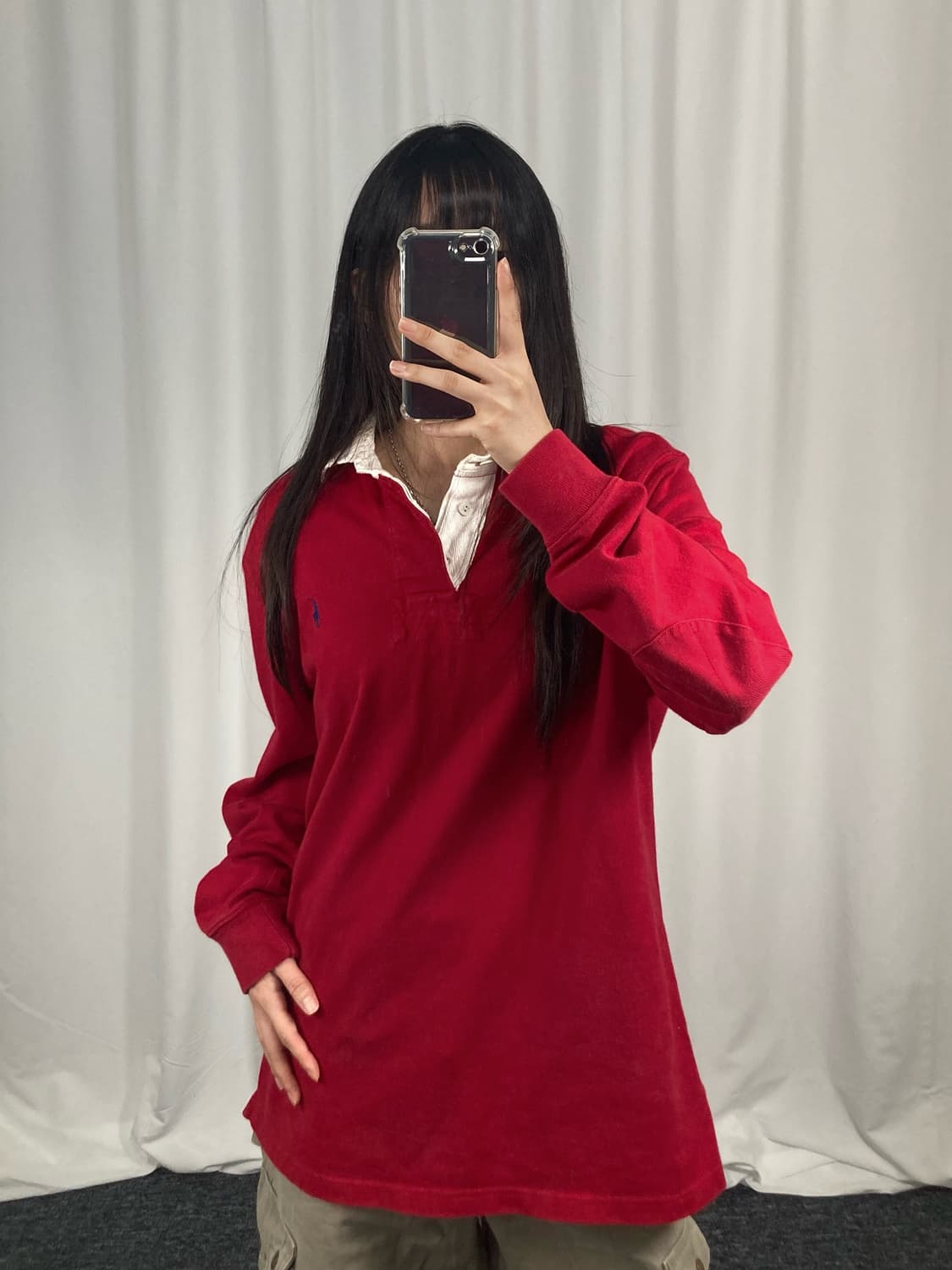 폴로 레드 엘보우 패치 긴팔 럭비티 상품이미지2