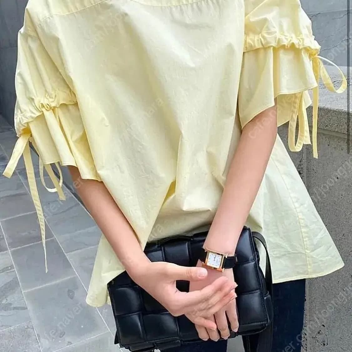 오르(ORR) 셔링 볼륨 퍼프 슬리브 블라우스 옐로우 상품이미지1