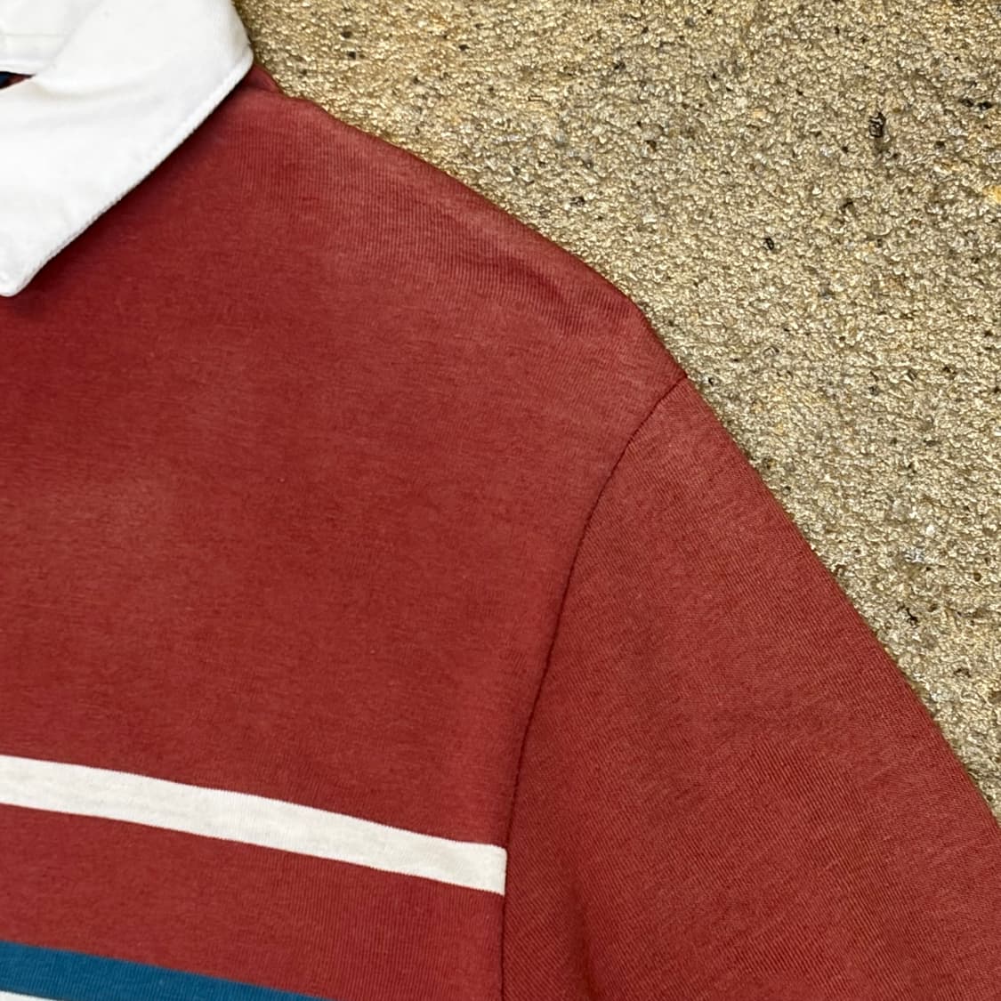 90s Made in USA 빈티지 헤비코튼 스트라이프 배색 럭비티 상품이미지6