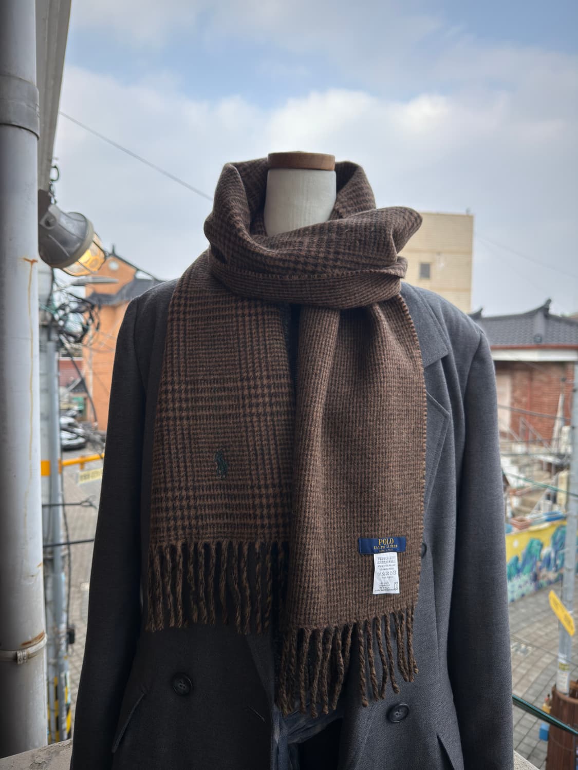 폴로 랄프로렌 POLO 글렌체크 울 머플러 브라운 상품이미지1