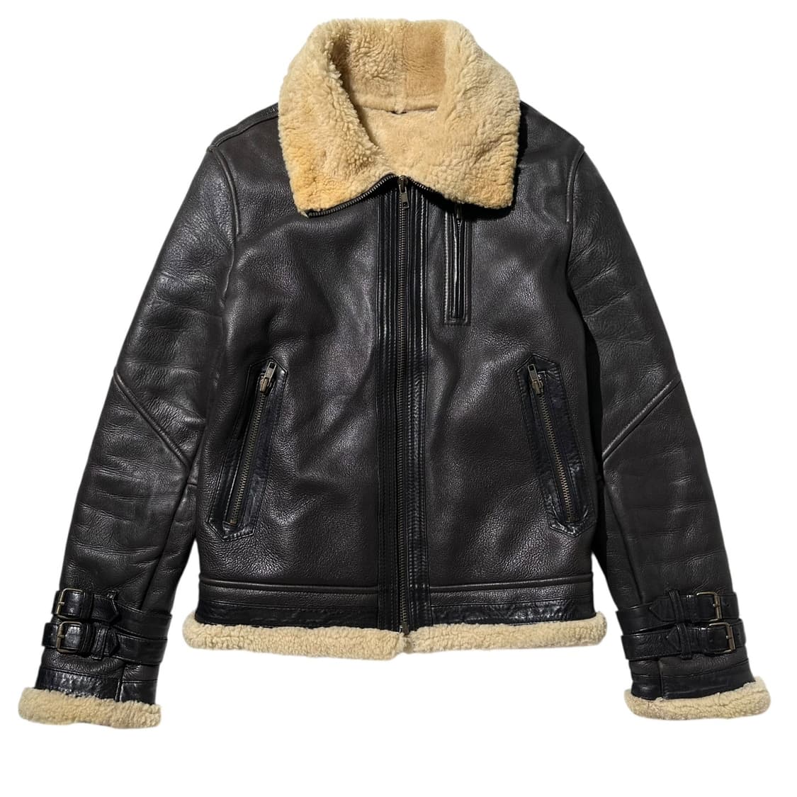 램스킨 시어링 무스탕 봄버 자켓 다크브라운 상품이미지1