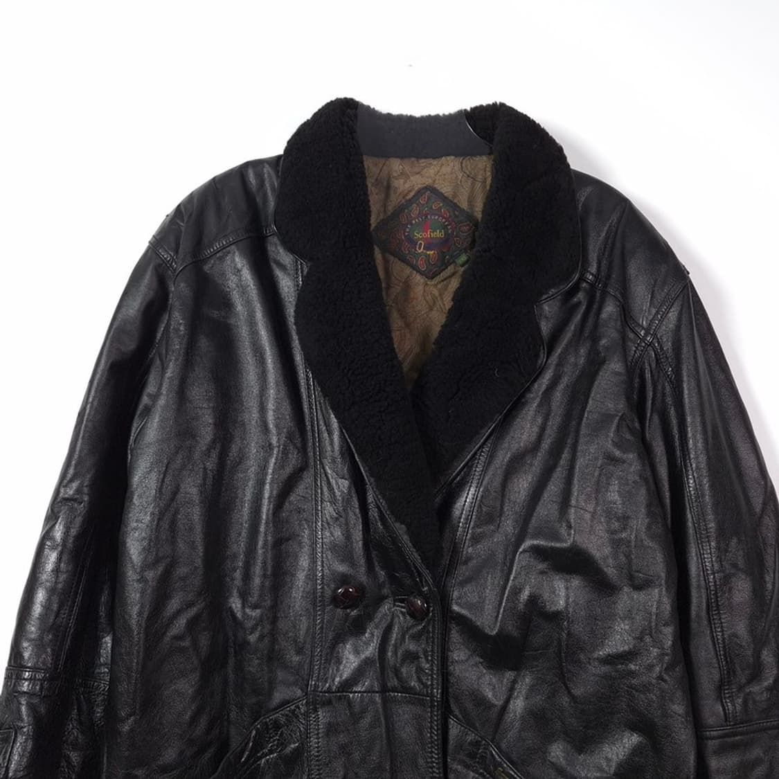 Scofield 빈티지 소가죽 양털 카라 레더 하프 코트 L 상품이미지2