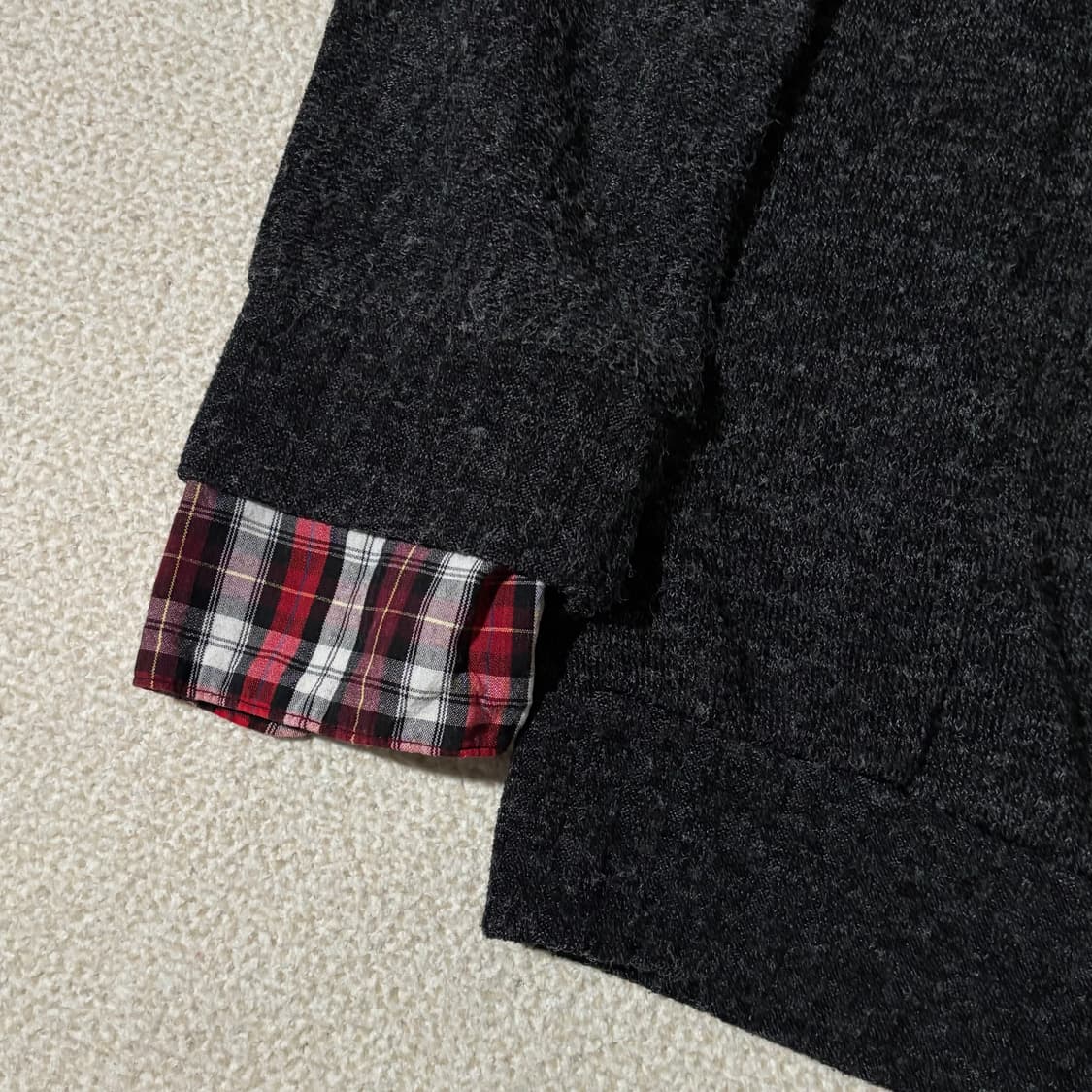 일본빈티지 theoria 차콜 체크 레이어드 니트 상품이미지3