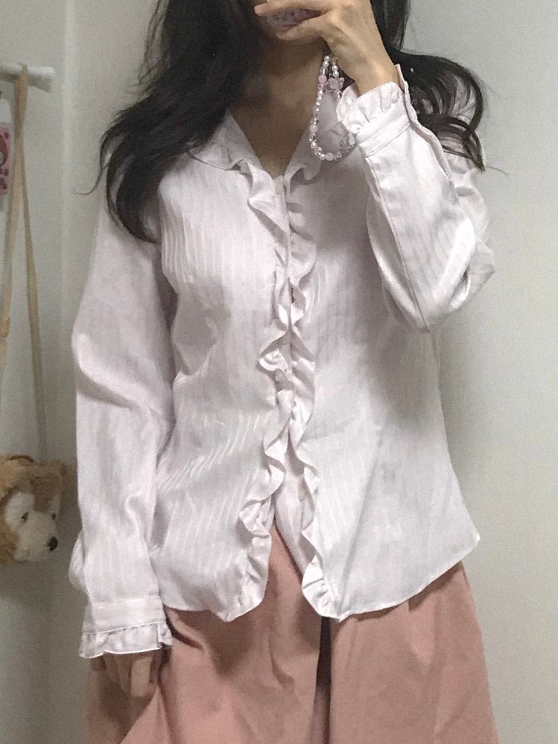 빈티지 핑크 러플 레이스 반팔 블라우스 셔츠 페어리 히메갸루 로걀 긱시크 상품이미지1