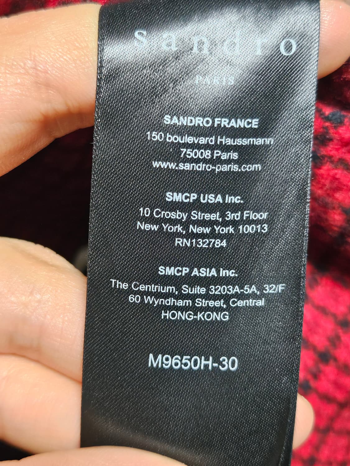 산드로 레드 블랙 체크 패턴 핸드메이드 울 혼방 코트 L 상품이미지4