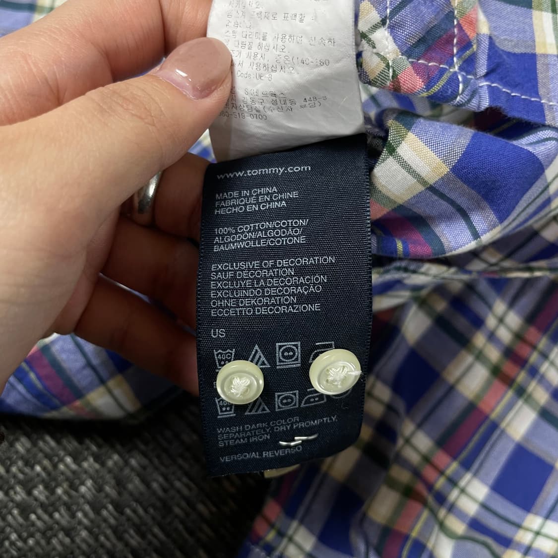 타미힐피거 블루 옐로우 그린 멀티배색 체크 긴팔 셔츠 빈티지핏 M 상품이미지6