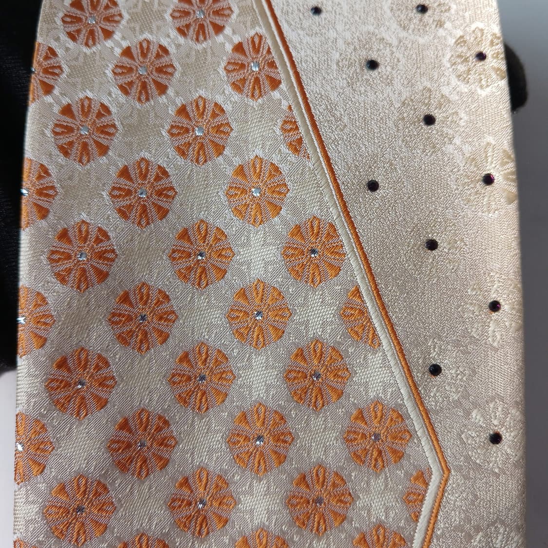 피에르 발망 실크 베이지 패턴 넥타이 9.1cm A+등급 A19829 상품이미지6