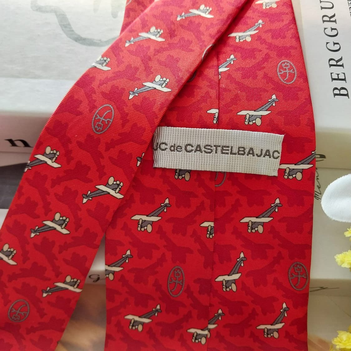 까스텔바작 레드 비행기 모티브 실크 넥타이 9.7cm A+등급 K1516 상품이미지6