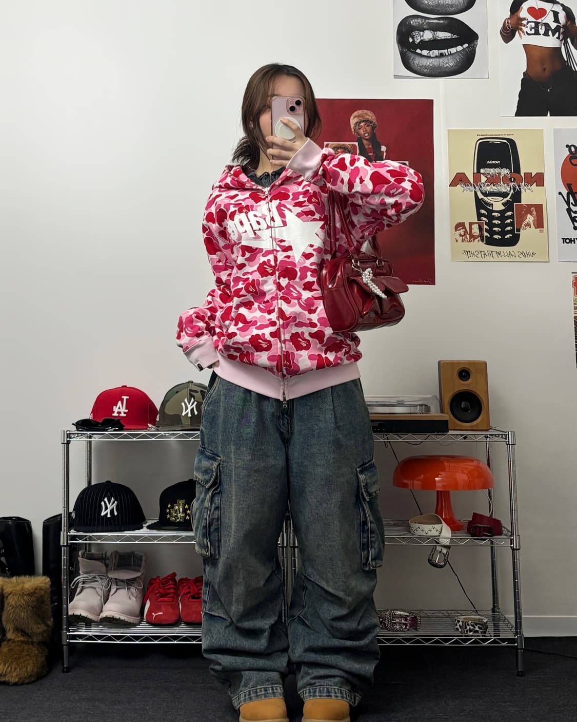 베이프 스타 ABC 핑크 카모 후드집업 상품이미지4