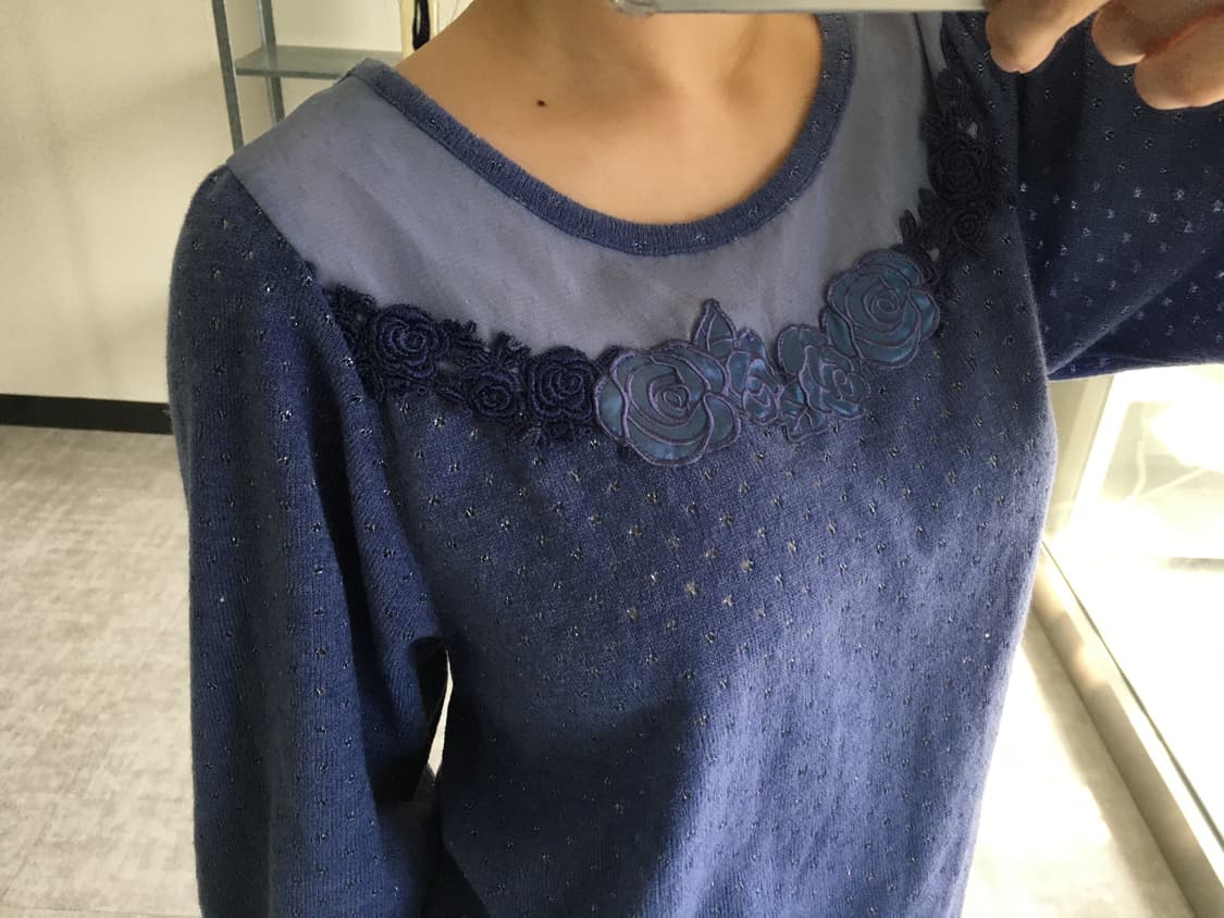 axes femme) flower knit top blue 상품이미지3