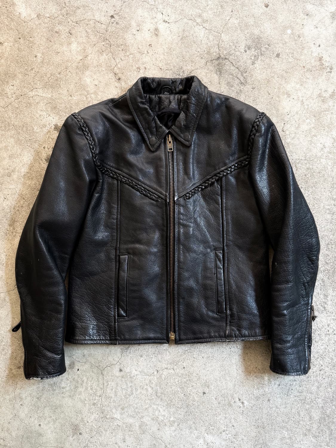 90s Vintage Cowhide Leather Biker Jacket 상품이미지2