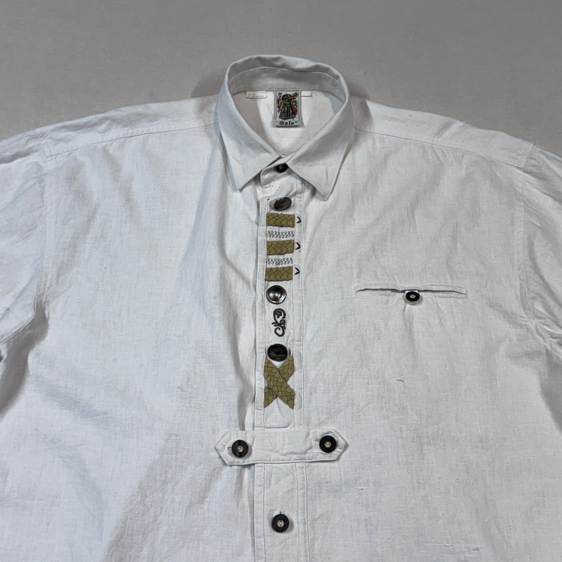 XXL) Solo 유럽 빈티지 린넨 반팔 셔츠 화이트 상품이미지3