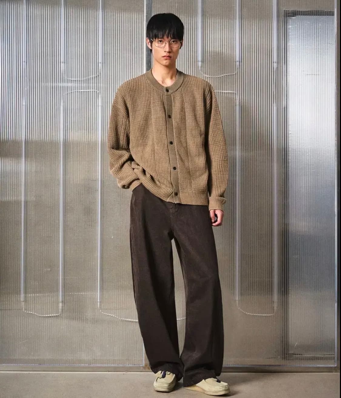 엘무드 톤온톤 트위드 라운드넥 가디건 진저 48 상품이미지3