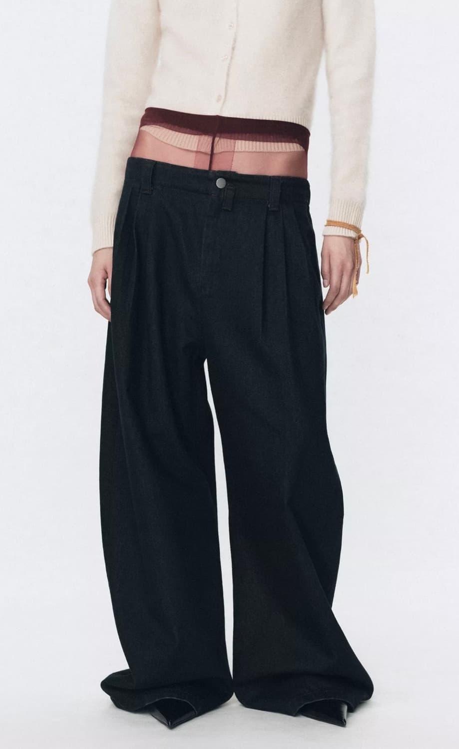 자라 와이드 레그 블랙 플랫 프론트 진 데님팬츠 34 상품이미지3