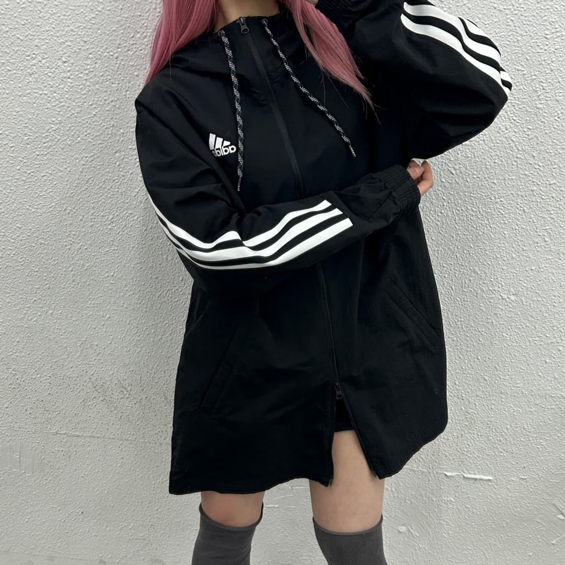 아디다스 에센셜로고 블랙 롱 후드 바람막이 2XL 상품이미지1