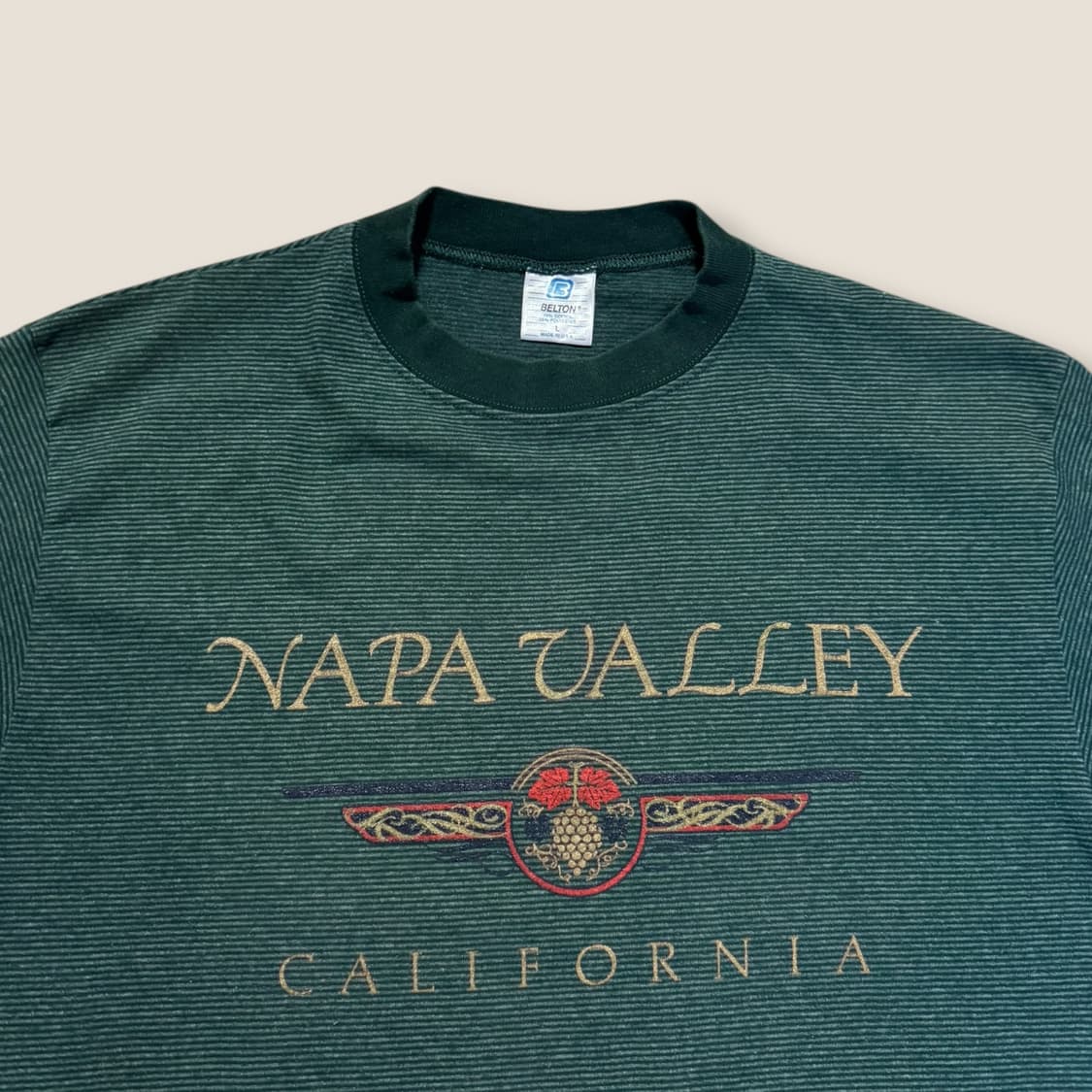 90s USA BELTON 스트라이프 프린팅 티셔츠 L 상품이미지1
