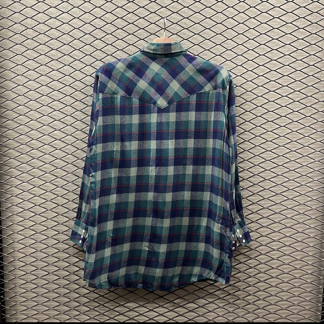 KR VINTAGE 울 체크 셔츠 웨스턴 스냅버튼 디테일 그린 상품이미지3