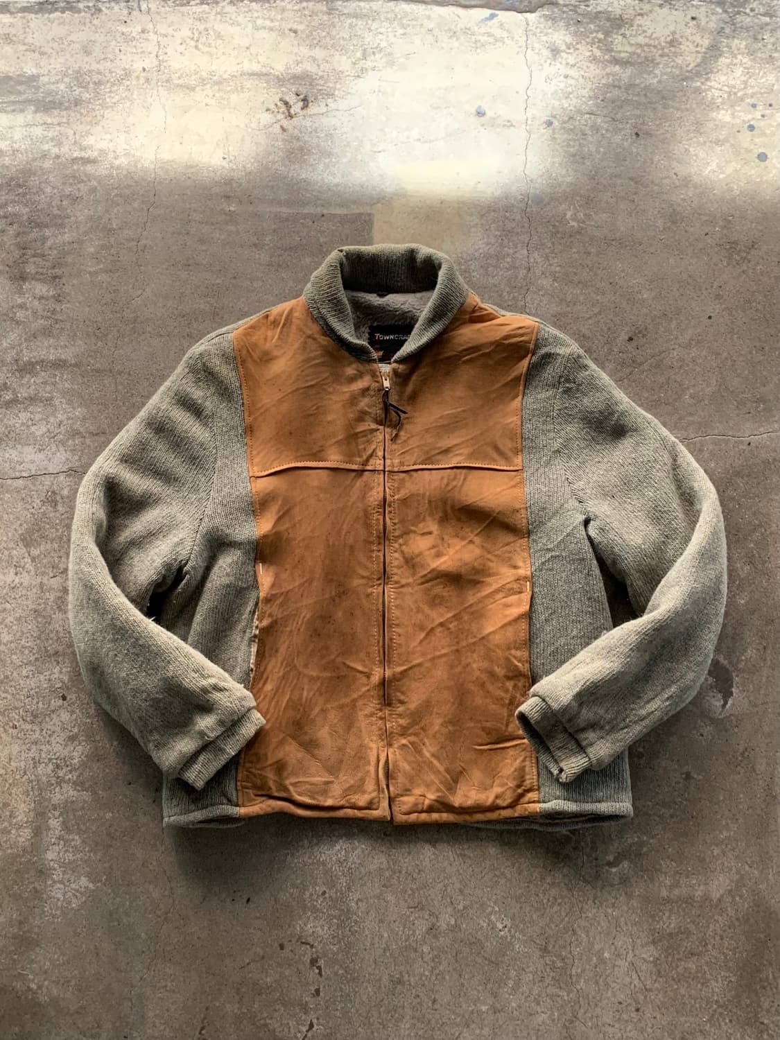 60-70s 타운크래프트 by Penney’s 울 레더 스위칭 카디건 상품이미지1