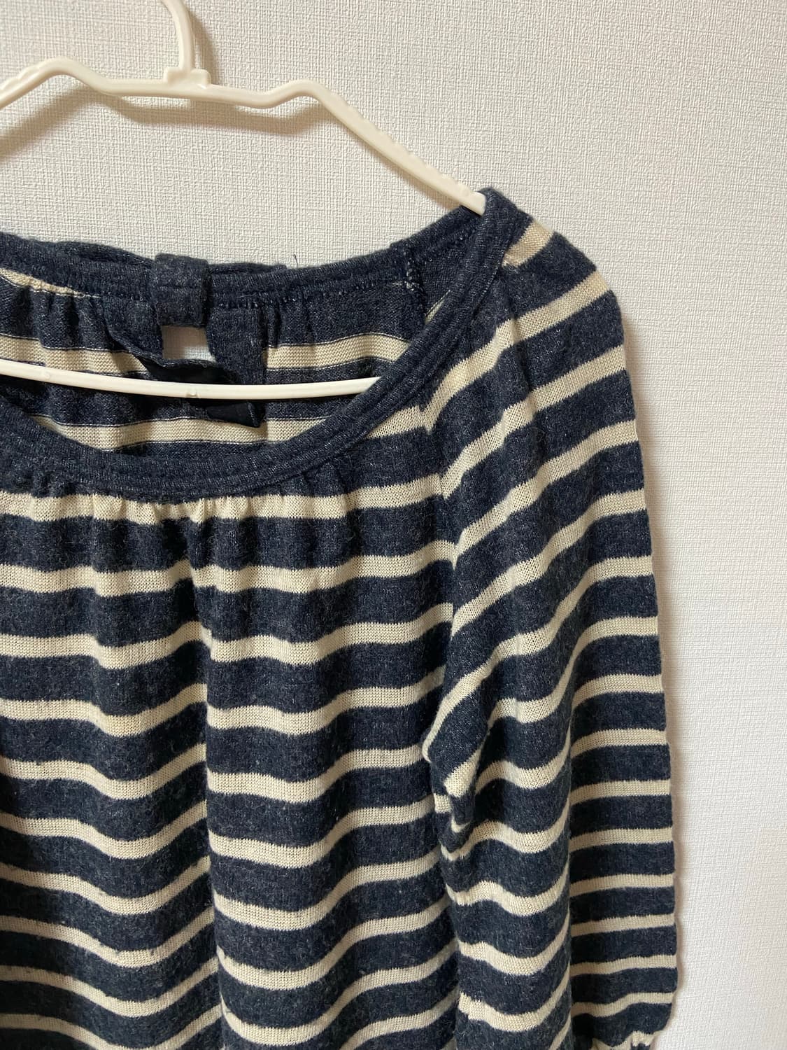 일본 빈티지 모리걸 니트 스트라이프 리본포인트 미니원피스 상품이미지3