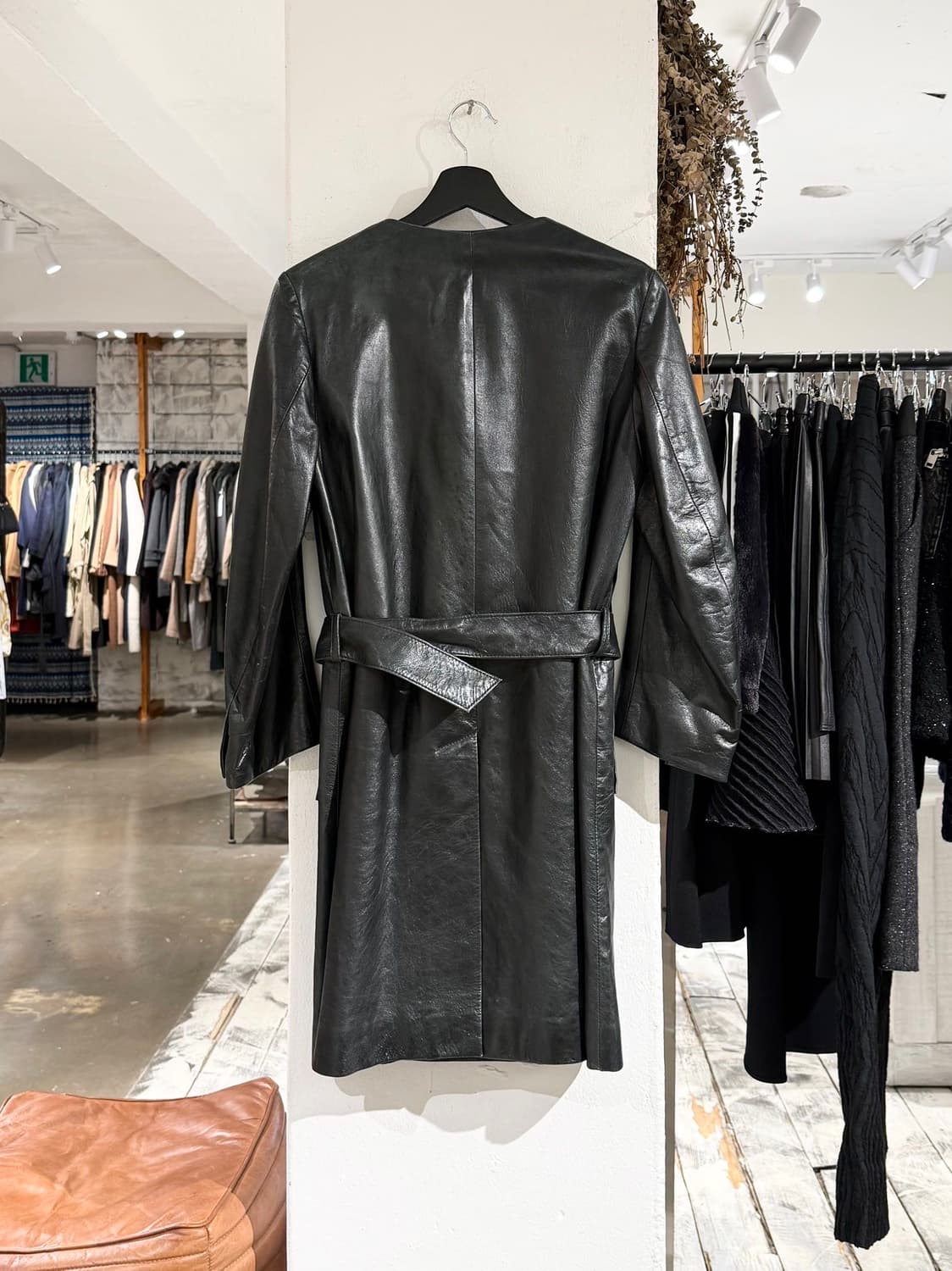 마틴싯봉 딥 그린 리얼레더 벨티드 롱 코트 상품이미지4