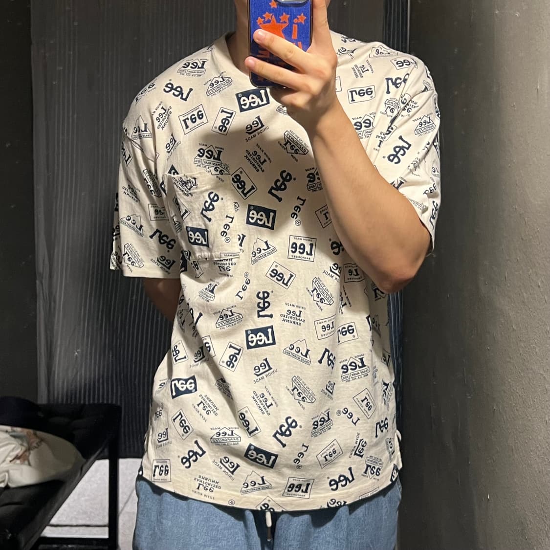 LEE 리 X 차오패닉 베이지 네이비 로고 암패치 반팔 티셔츠 상품이미지2
