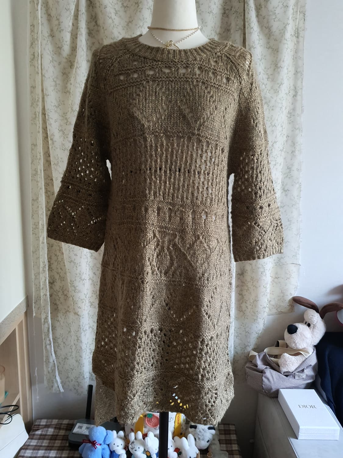 [모리걸] 니트 원피스 브라운 펀칭 5부 상품이미지1