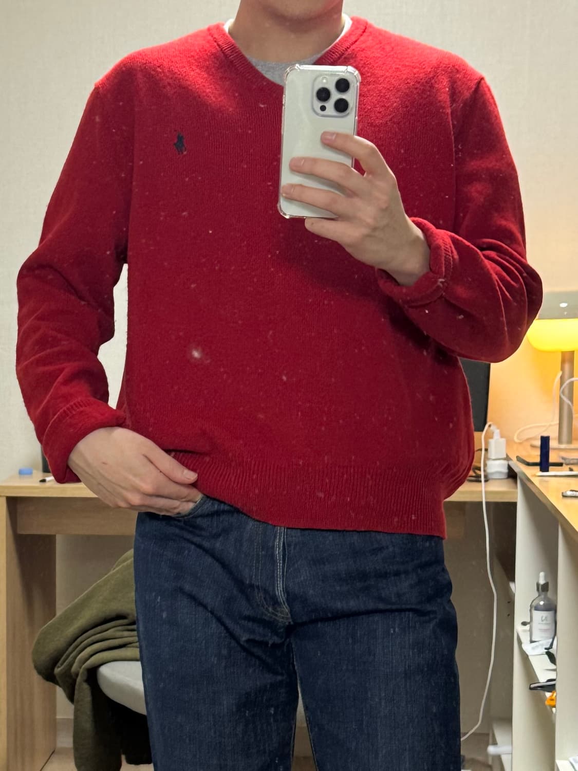 폴로 랄프로렌 양모 울 브이넥 레드  상품이미지2