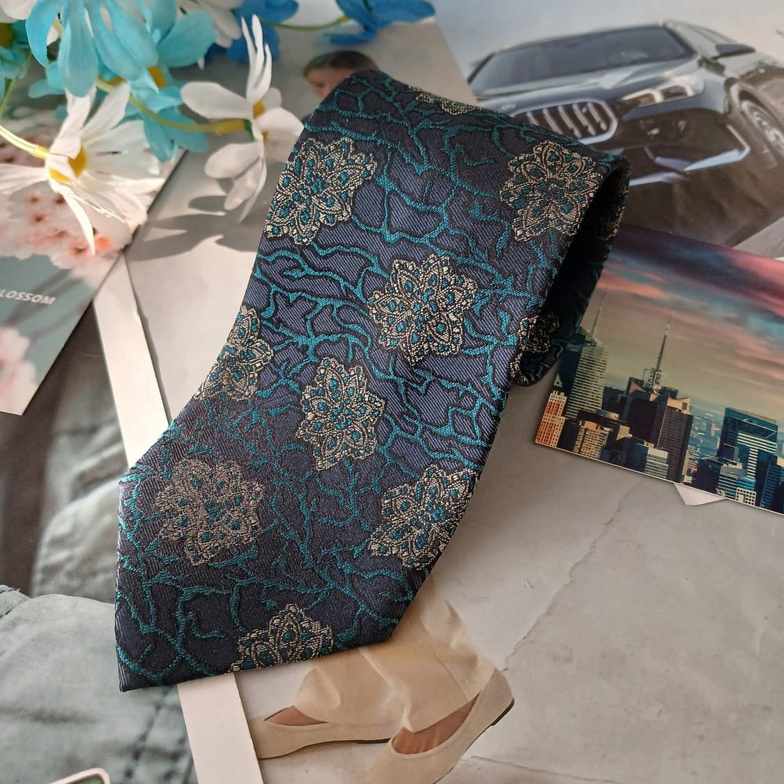 테드 라피두스 실크 청녹색 자카드 넥타이 8.6cm A+등급 A19368 상품이미지4