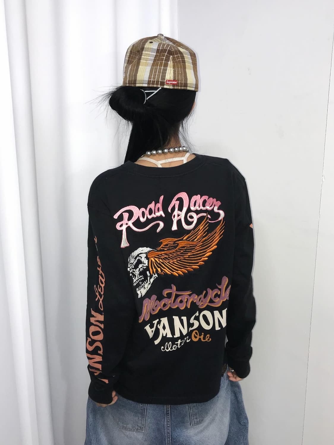 밴슨 핑크 자수패치 스컬 롱슬리브 상품이미지2