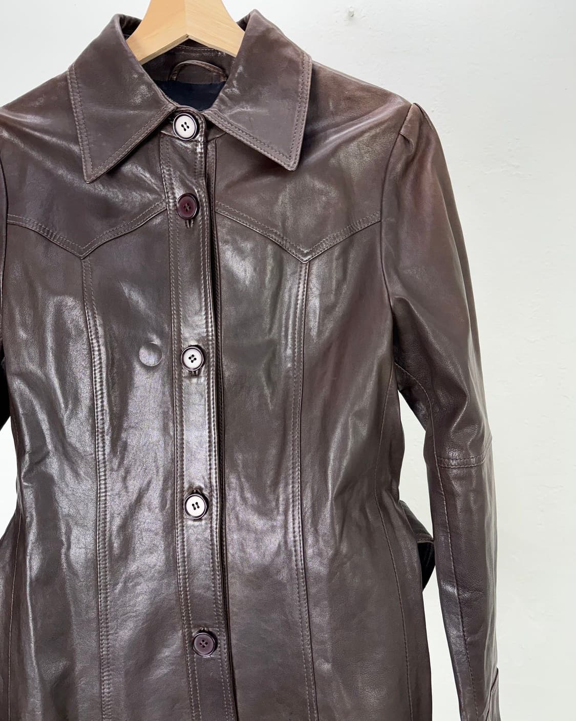 간트 다크 브라운 벨티드 하슬러 제뉴윈 레더 셔츠 자켓 상품이미지3