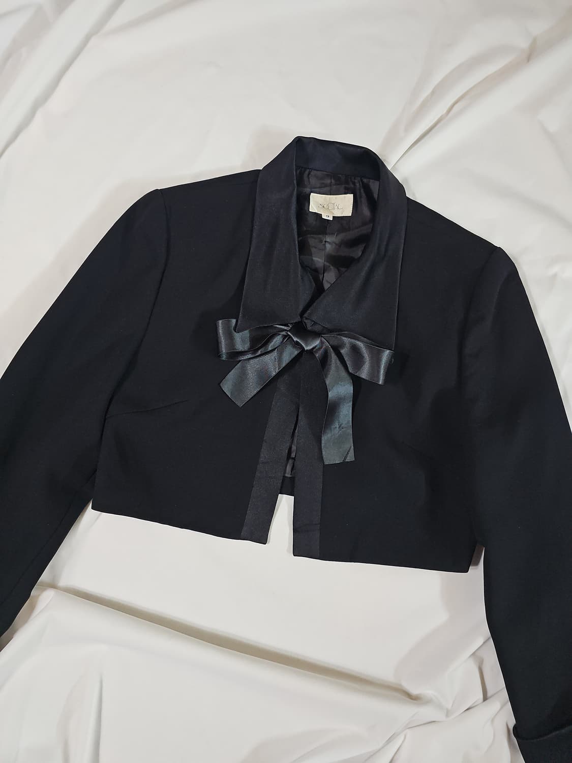 일본 빈티지 새틴 리본 타이 크롭 볼레로 블레이저 자켓 상품이미지2