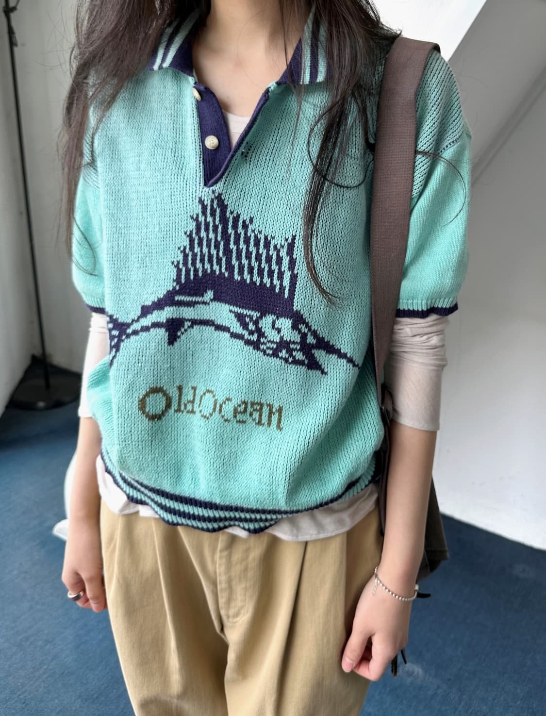 Dry blend pattern half knit top 상품이미지10