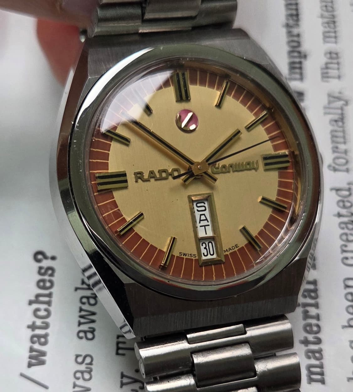 레어] 빈티지 라도 콘웨이 데이데이트 투톤 브라운 오토매틱 브레이슬릿 v 상품이미지10