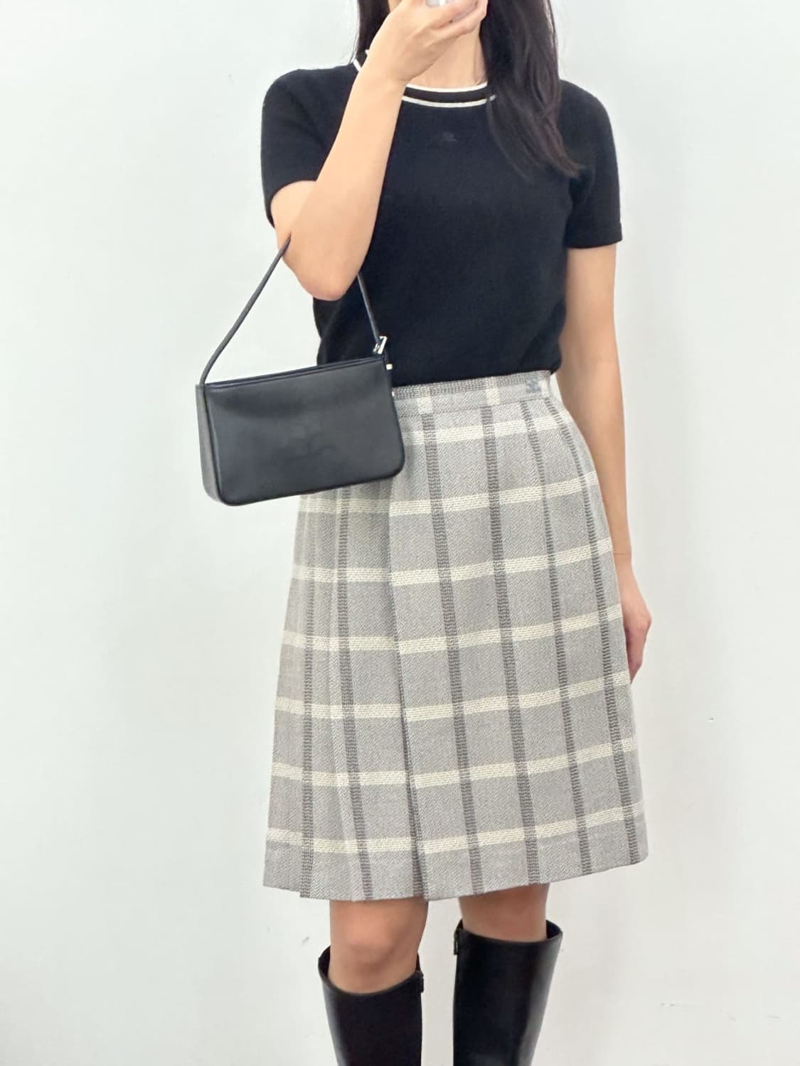 courreges / 꾸레쥬 그레이 체크 울 랩스커트  상품이미지1