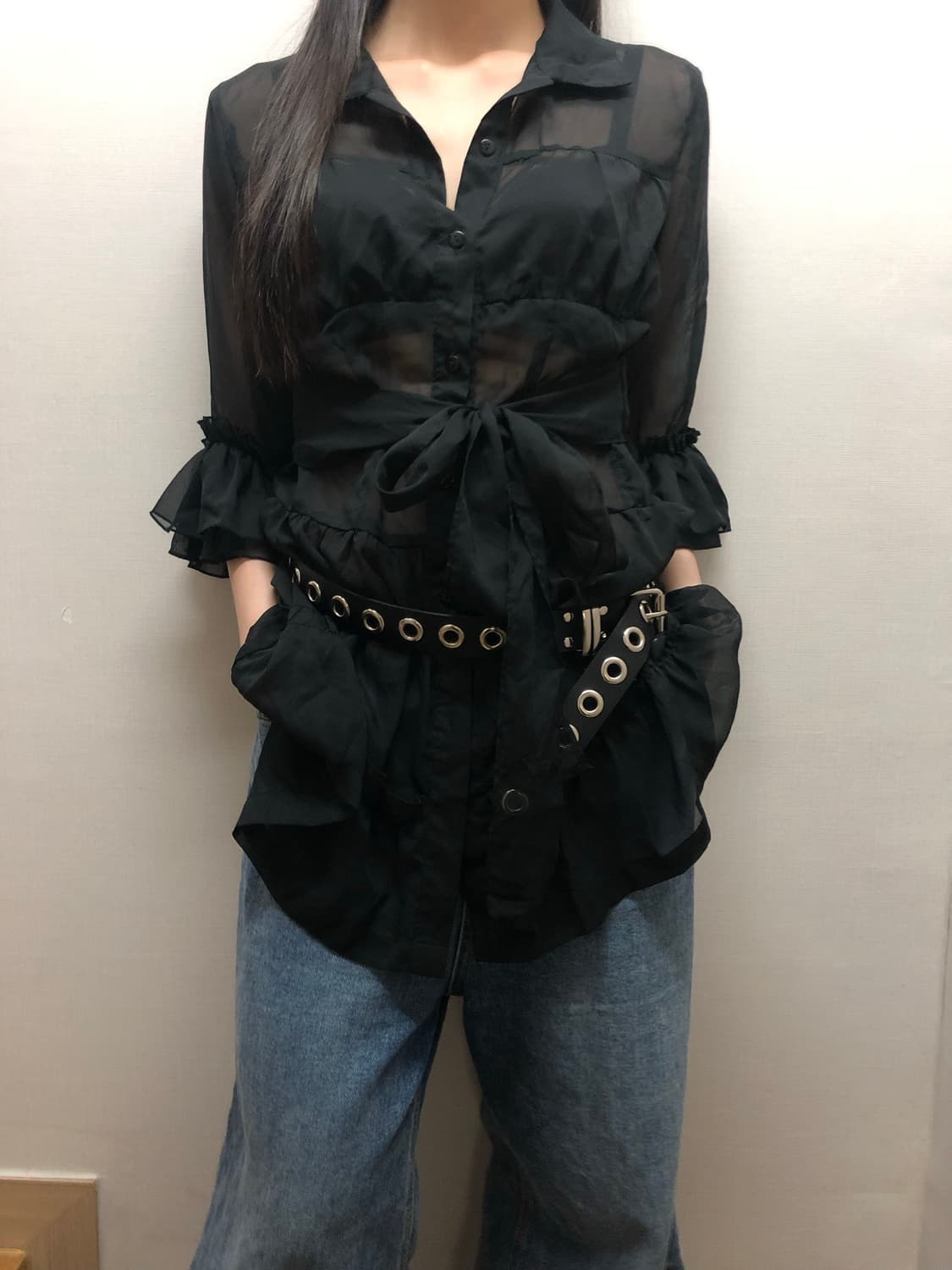 빈티지 블랙 프릴 블라우스 상품이미지6