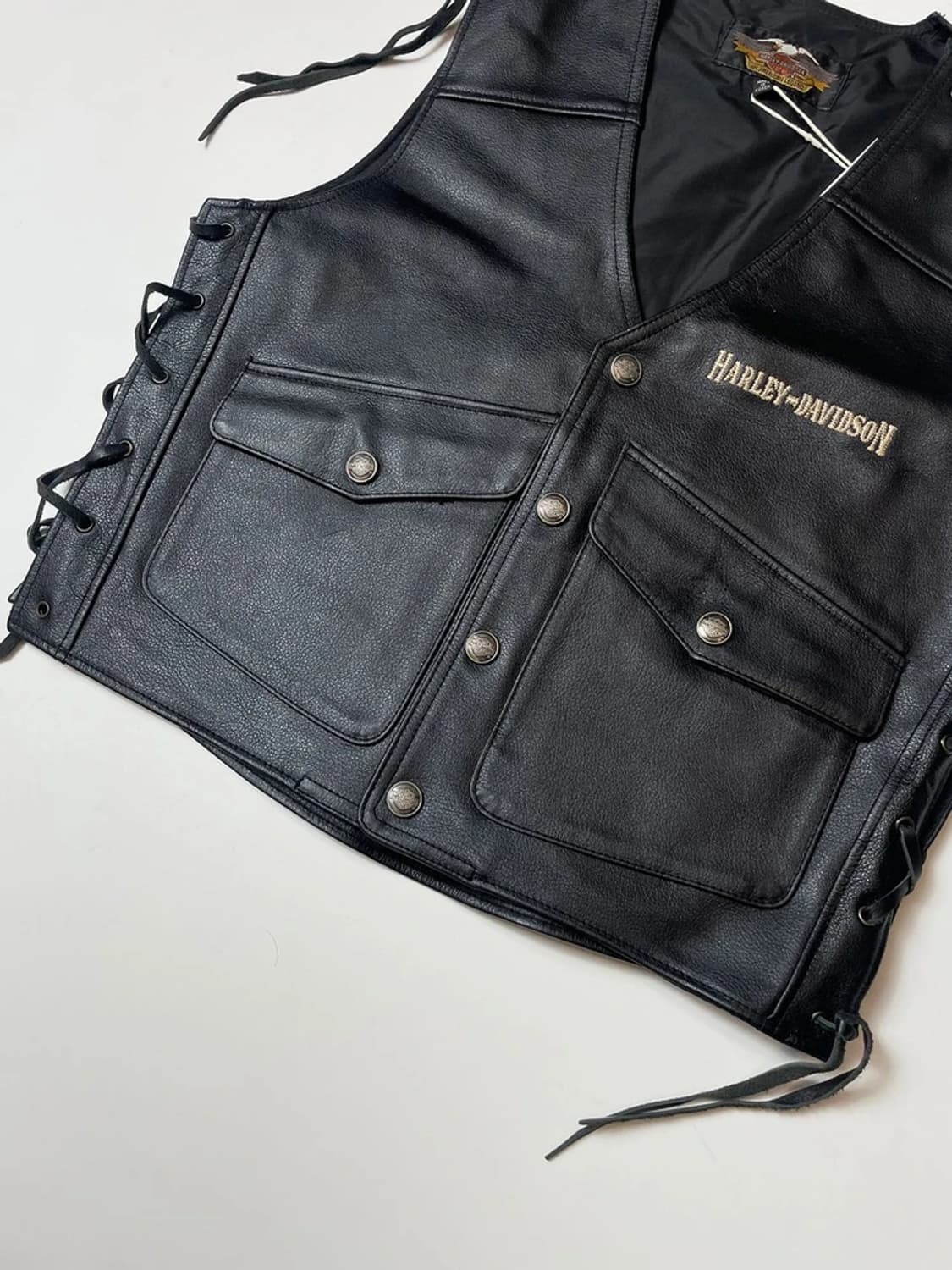 할리데이비슨 스컬 디스트레스드 가죽 스냅 조끼 PN9451 상품이미지5