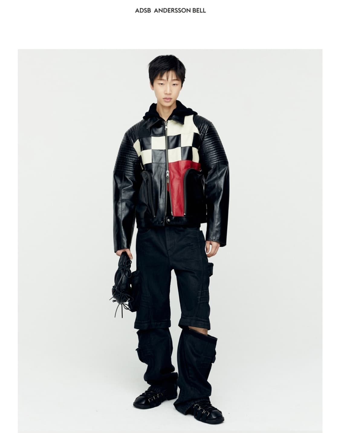 앤더슨벨  체커보드 패치워크 레더 바이커  자켓  상품이미지2