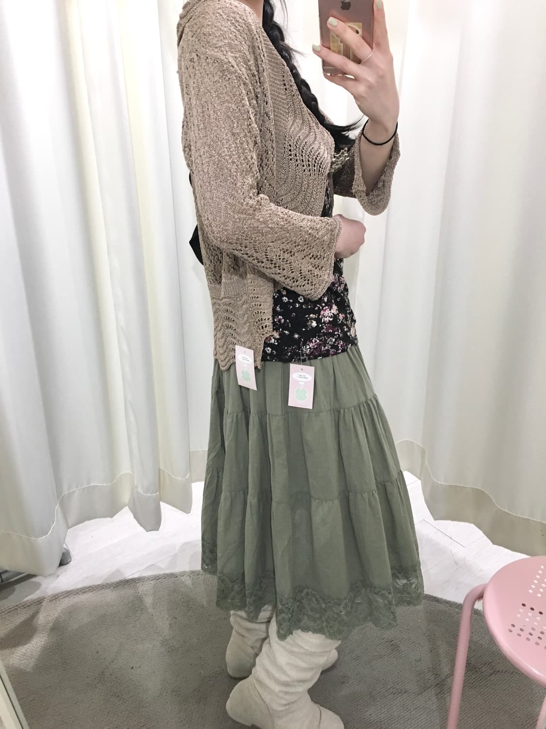 Crochet Cardigan with Corsage Brooch 상품이미지6