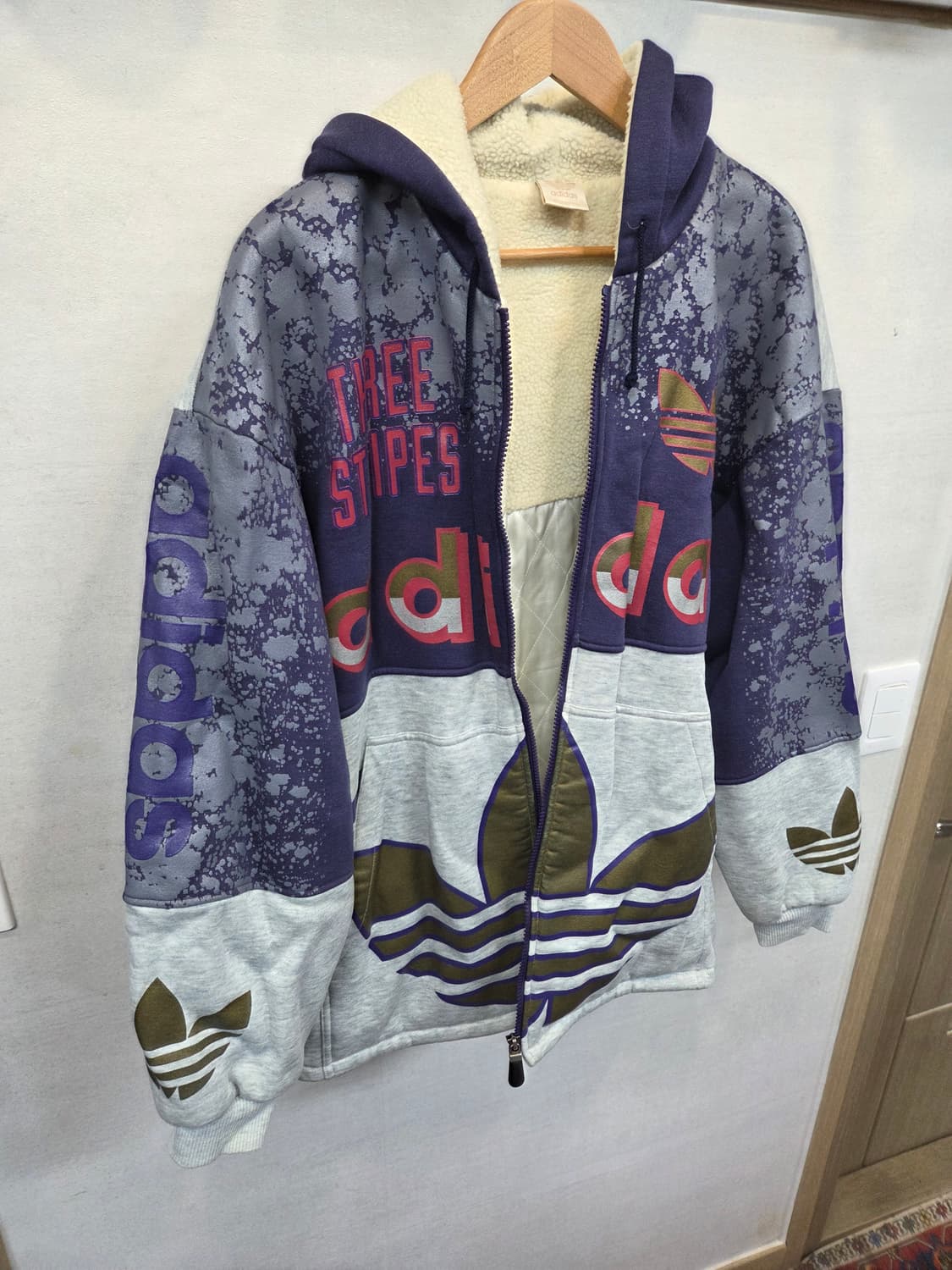 아디다스 일본판 빈티지 90s 빅로고 안감플리스 패디드 후드집업 자켓 L 상품이미지7