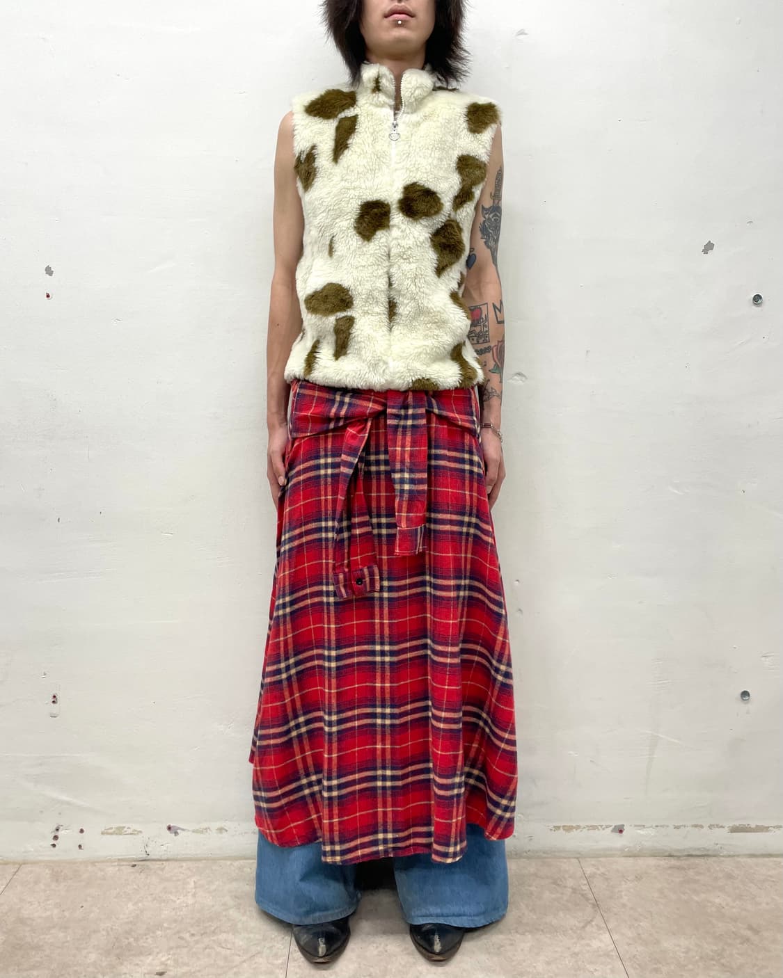 tartan checkered red strap skirt 상품이미지2