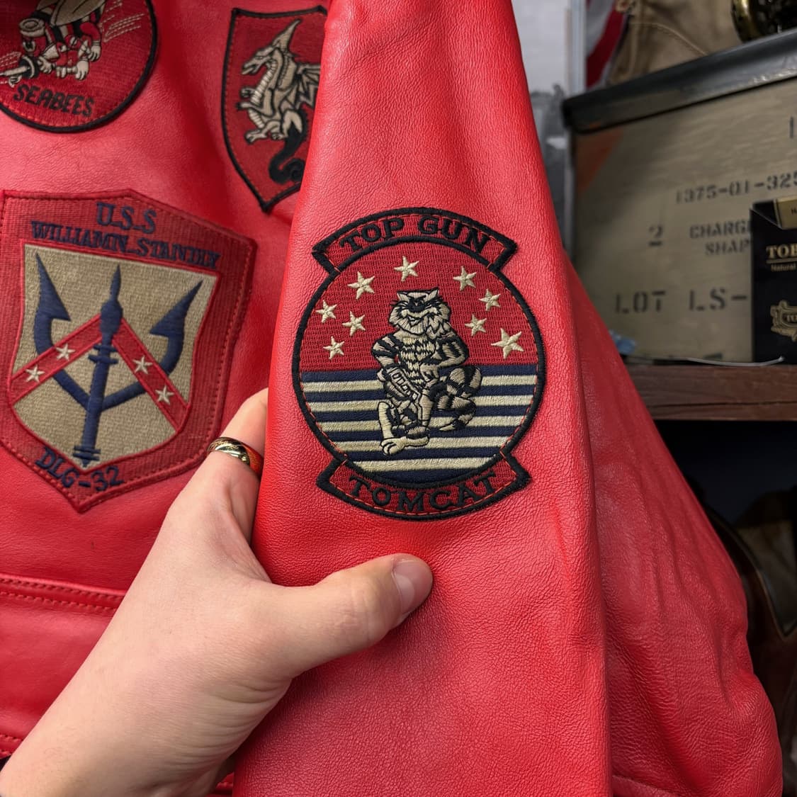 00s TOPGUN TYPE G-1 플라이트 레더 봄버자켓 레드 N527 상품이미지7