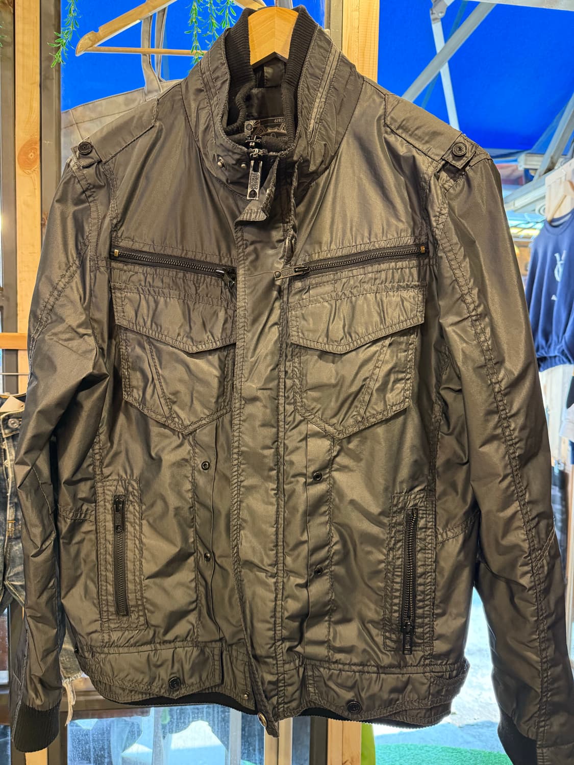 버커루 그레이 나일론 하이넥 라이더 자켓 상품이미지1