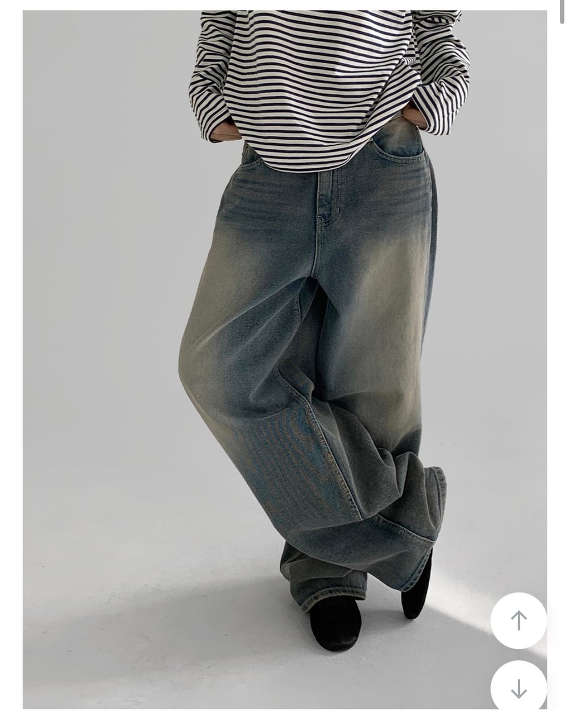 매니크 빈티지 스냅버튼 워싱 와이드 데님팬츠 블루 중청 S 상품이미지1