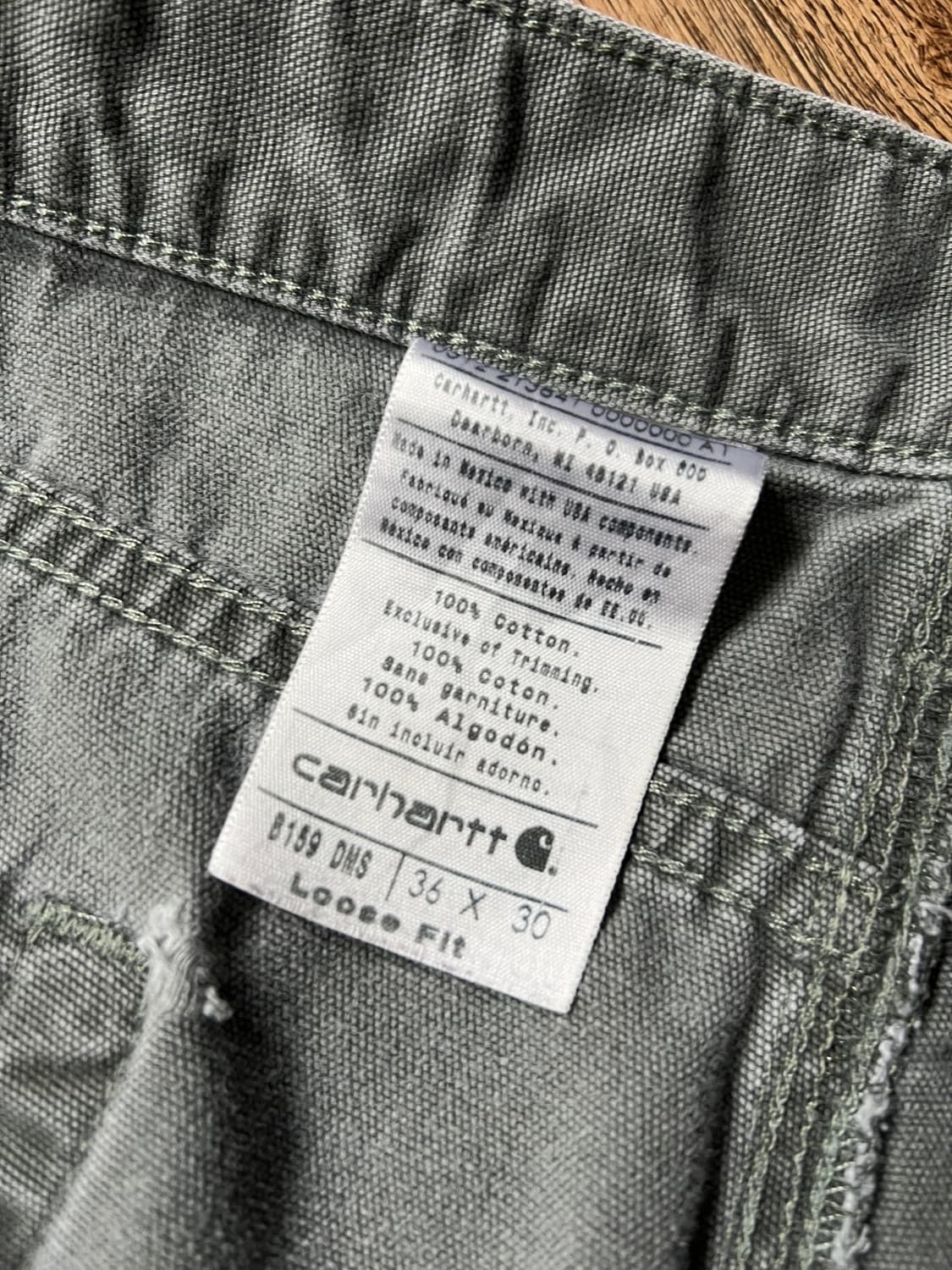 [36]칼하트 USA 모스그린 라이트캔버스 싱글니 워크팬츠 상품이미지4