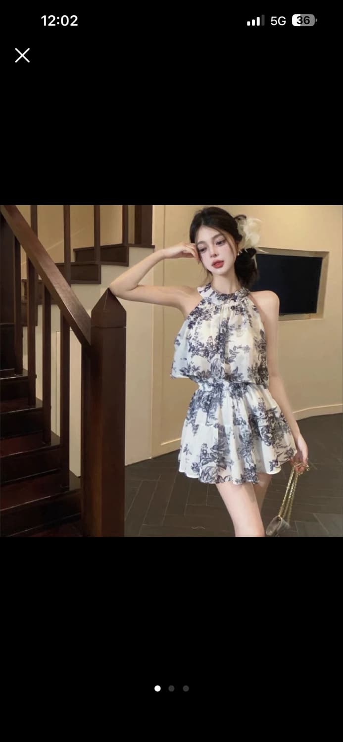 새상품 플라워 쉬폰 투피스 상품이미지1